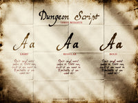 Dungeon Script font display on a textured paper background