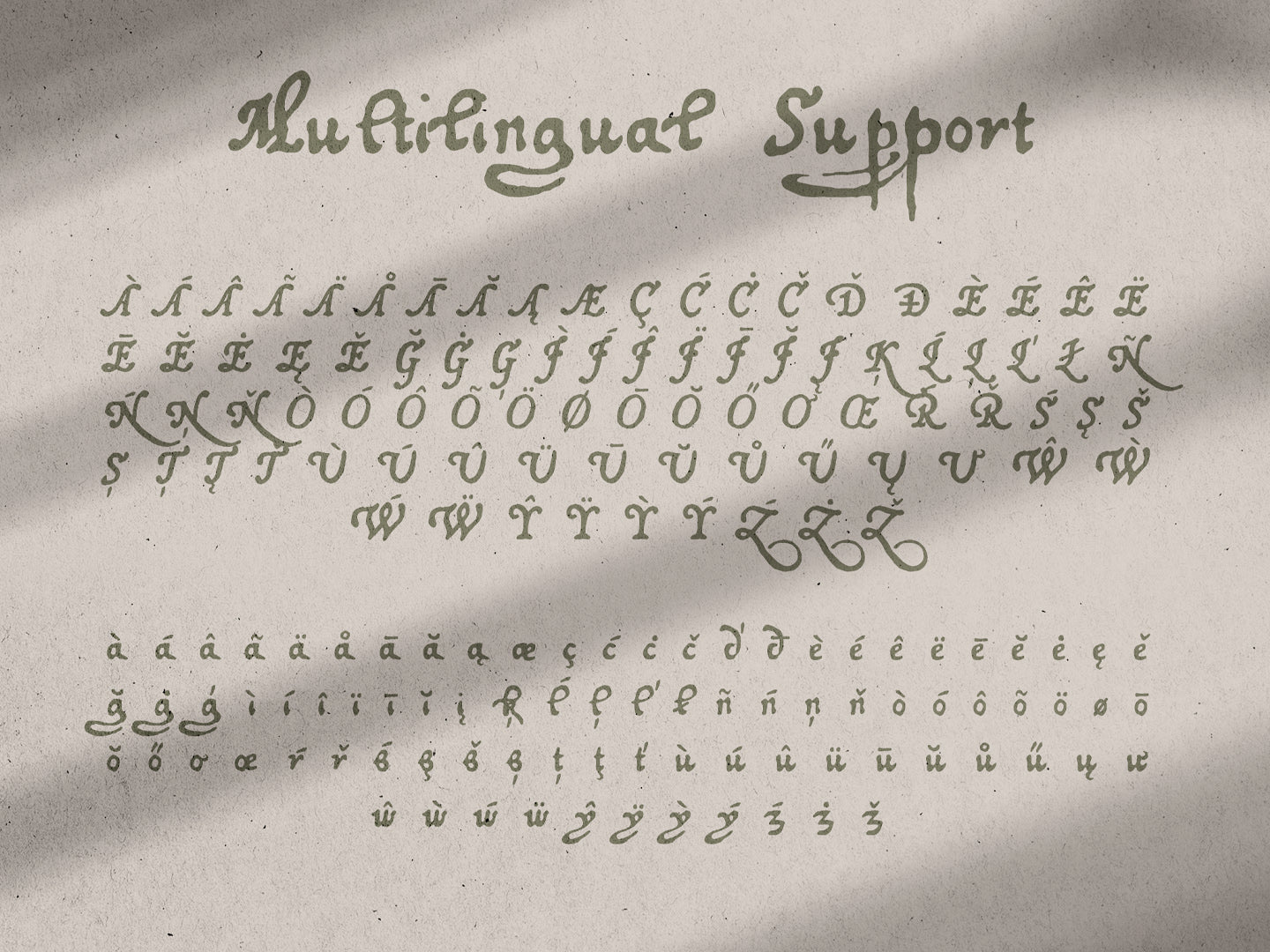 Handwritten text on an old paper background, promoting Healers Hand, a fantasy font inspired by the middle ages