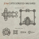 Examples of castle and fort brushes for ttrpg map making on a textured background.
