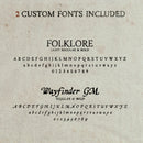 Preview of the Folklore and Wayfinder fonts included in the worldcrafter settlements edition map kit