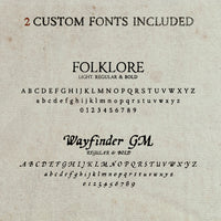 Preview of the Folklore and Wayfinder fonts included in the worldcrafter settlements edition map kit